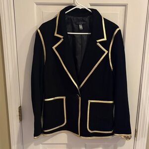 Happily grey x aqua Black leather Blazer with Gold Accents size medium like new
